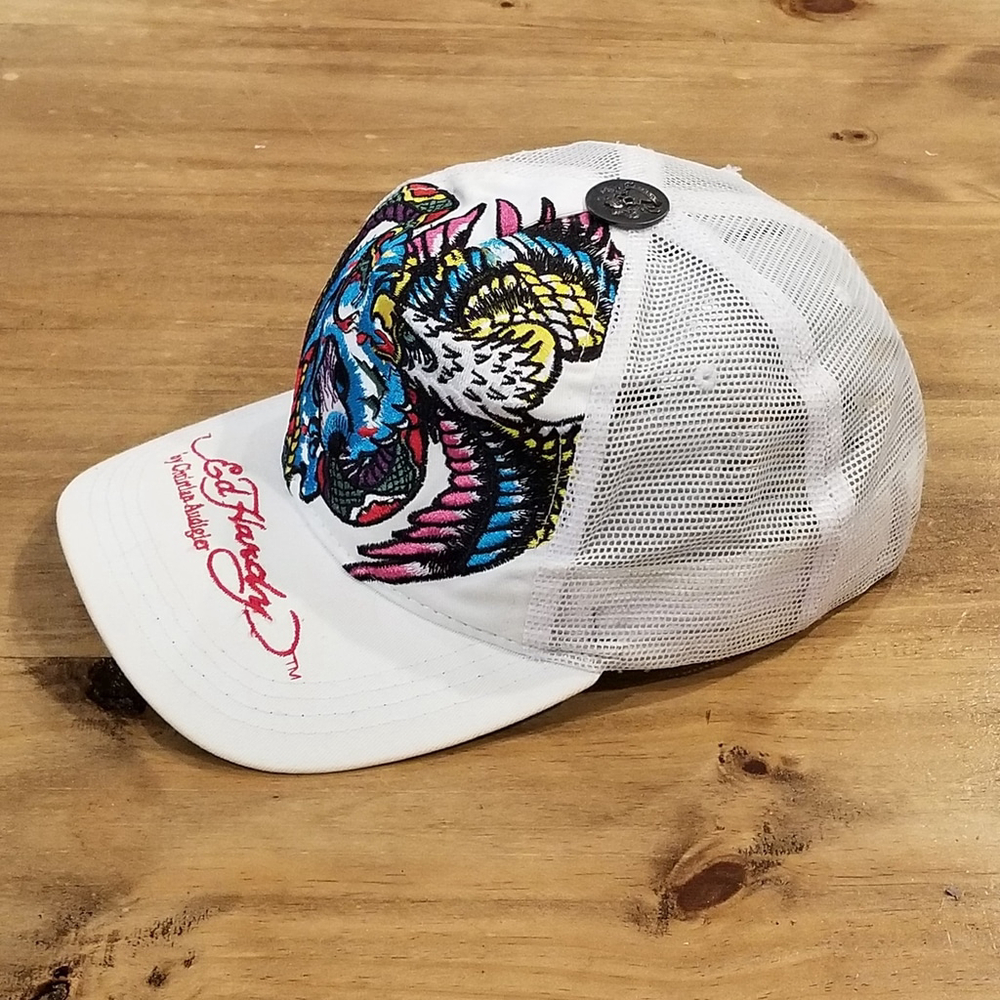 Ed Hardy Hat Snapback White Skull Eagle Embroidered One Size Adjustable - Picture 2 of 11